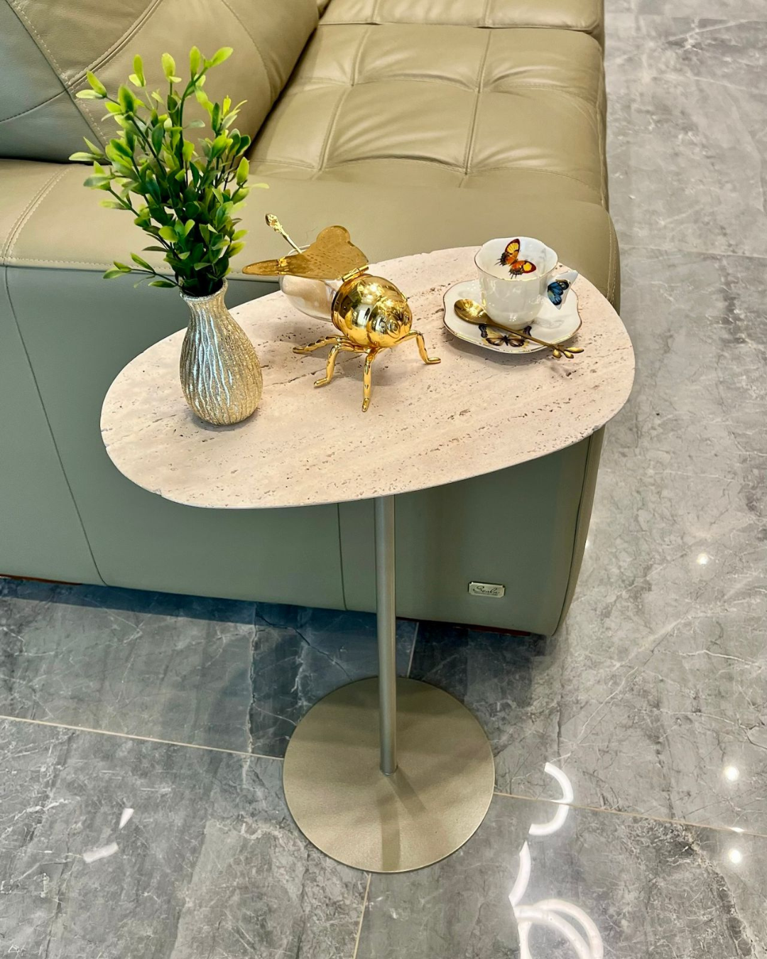 Mesa Tulipa Slim Mármore Travertino Romano