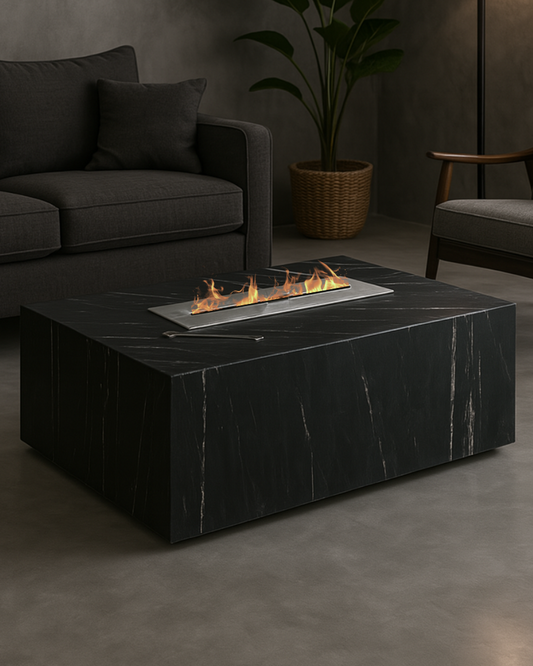 Lareira Vulcano em Mármore Nero Striatto