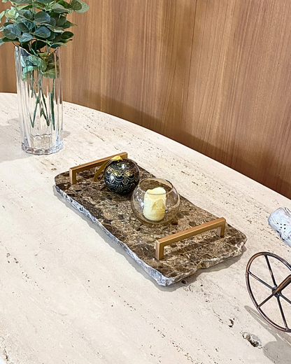 Bandeja Multifuncional Orgânica Mármore Marrom Imperador