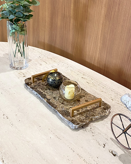 Bandeja Multifuncional Orgânica Mármore Marrom Imperador
