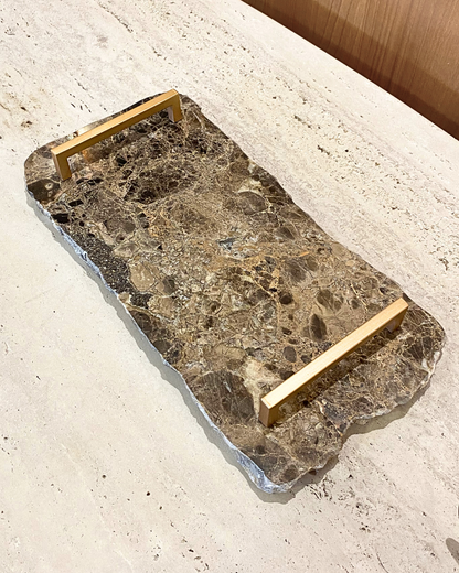 Bandeja Multifuncional Orgânica Mármore Marrom Imperador