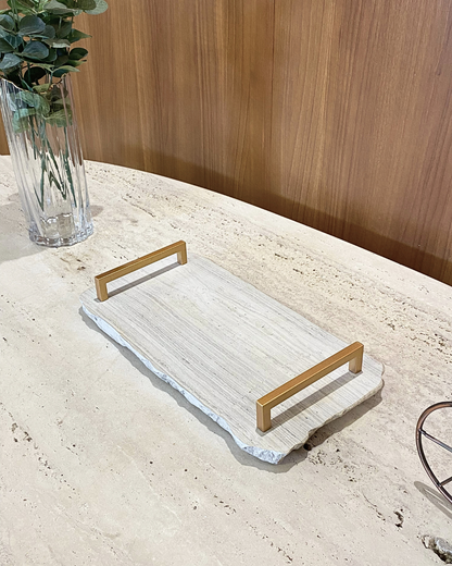 Bandeja Multifuncional Orgânica Mármore White Wooden