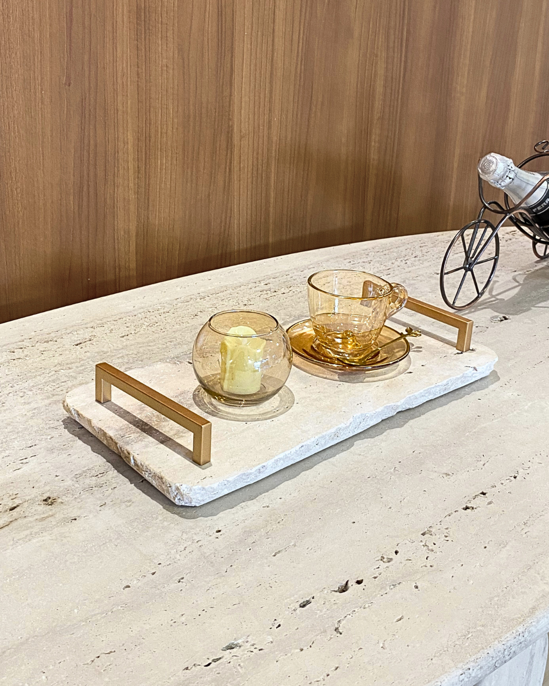 Bandeja Multifuncional Orgânica Mármore Travertino Romano