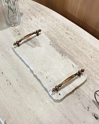 Bandeja Multifuncional Orgânica Mármore Travertino Romano