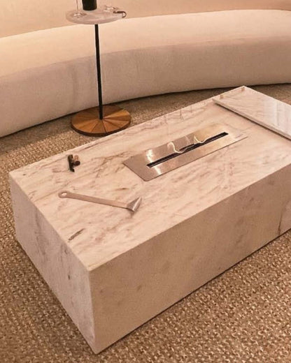 Mesa de Centro com Lareira Mármore Calacatta