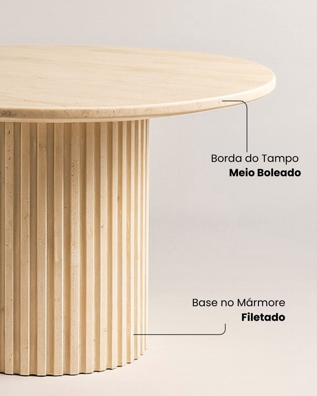 Mesa de Jantar Malbec Mármore Travertino Romano com Base Filetada