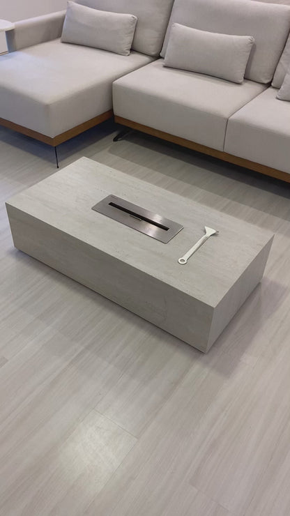 Mesa de Centro com Lareira Porcelanato Técnológico Travertino Romano