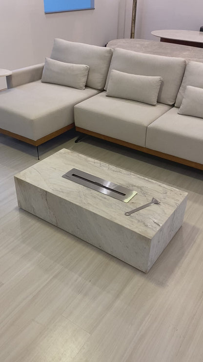 Mesa de Centro com Lareira Mármore Calacatta