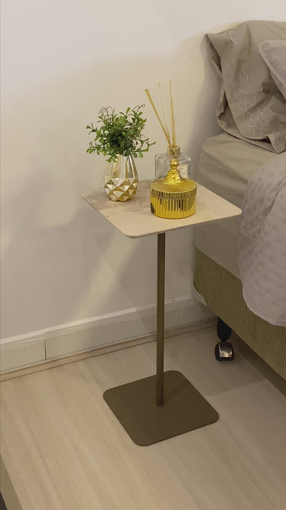 Mesa Quadratto Mármore Travertino Romano