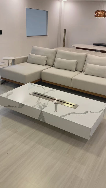 Mesa de Centro com Lareira Porcelanato Técnológico Calacatta