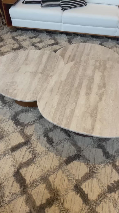 Mesa de Centro Trio Orgânico Mármore Travertino Romano