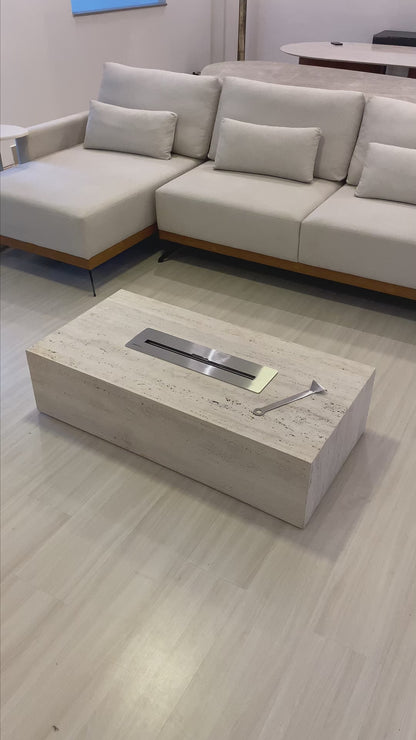 Mesa de Centro com Lareira Mármore Travertino Romano