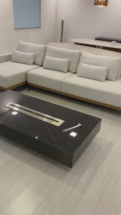 Mesa de Centro com Lareira Porcelanato Técnológico Nero Marquina