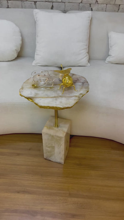 Mesa de Apoio e Luminária Quartzito Crystallus Gold