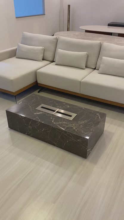 Mesa de Centro com Lareira Porcelanato Técnológico Marrom Imperador