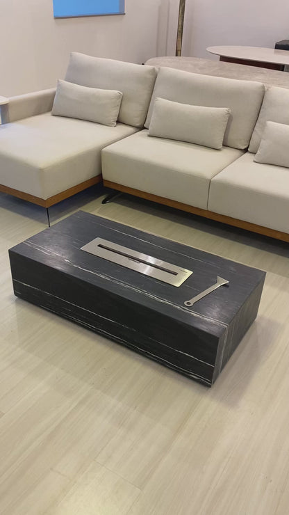Mesa de Centro Vulcano com Lareira em Mármore Nero Striatto
