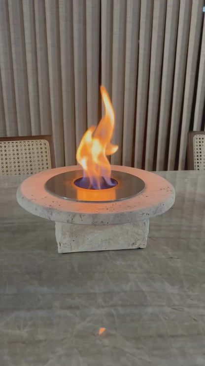 Lareira Vulcano Redonda (portátil) Mármore Travertino Romano